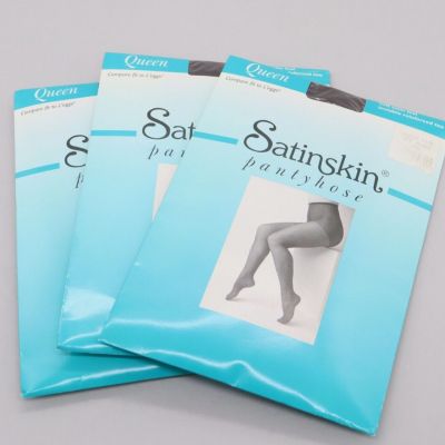 Lot of 3 Satinskin Pantyhose Size 1X Queen Off Black Invisible Reinforced Toe