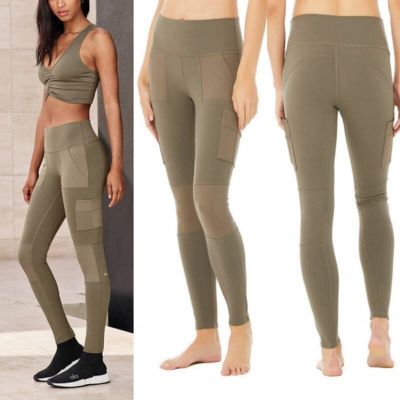 ALO High Waist Cargo Leggings Olive Green Size Large Multi Pockets Gym Workout