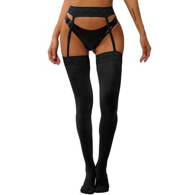 US Women Lace Sheer Suspender Thigh High Stockings Garter Belt Tights Pantyhose