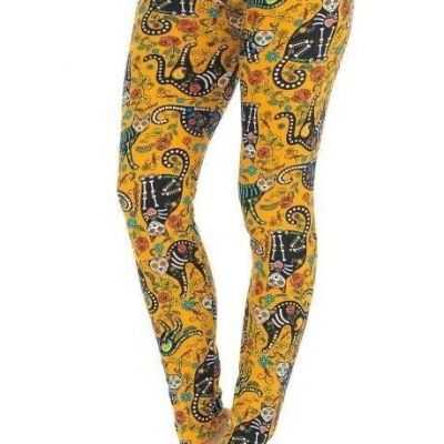 Day Of the Dead Kitty Cat Sugar Skull Halloween Leggings Queen Size