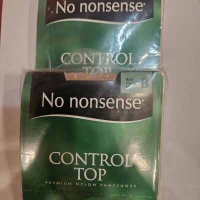 No Nonsense Premium Control Top Pantyhose 2 Pair Nude Size B NEW