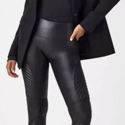 Spanx XL Black Faux Leather Moto shaping slimming Leggings Pull On Pants