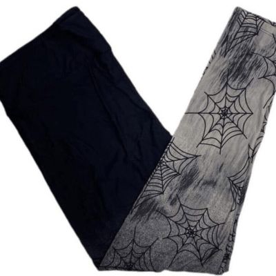 LuLaRoe Womens Leggings Size TC2 Black Spiderwebs Spiders Dipped Plus 18+ NWT