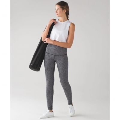 Lululemon Wunder Under Pant Leggings Hi-Rise Heathered Black Grey Size 2 Workout