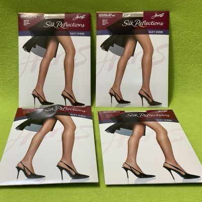 Lot of 4 Hanes Pantyhose Silk Reflections Control Top Reinforced Toe 718 EF