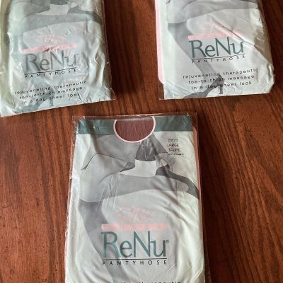 ReNu Pantyhose silkies lrg TAUPE control top lot of 3 NIP Vtg