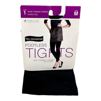 No Nonsense Women's Super Opaque Control Top Footless Tights Black, Size Medium