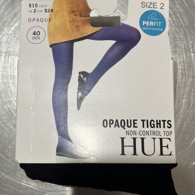 HUE Opaque Non-Control Tights Sz-2 Wider Band PERFit Womens 40DEN Black U4689