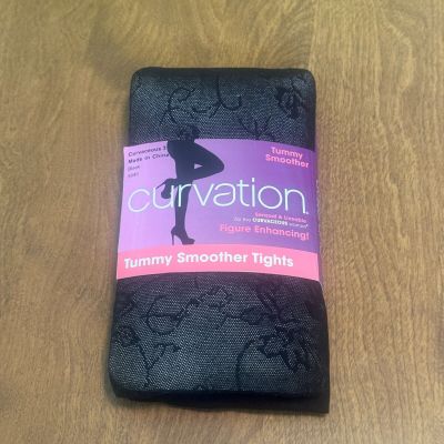 Curvation Women's Tummy Smoother Black Microfiber Opaque Tights Curvacious 3 NEW