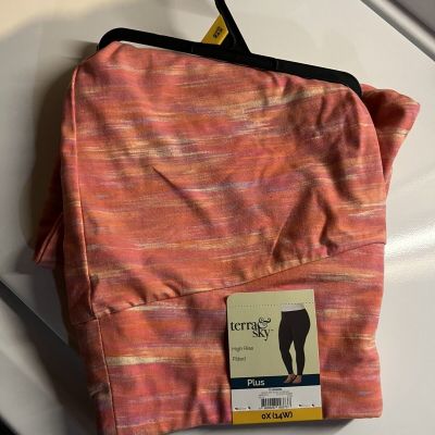 NWT Ladies Peach Multi-color Leggings Size 0X NEW XL 14W Plus High Waistv