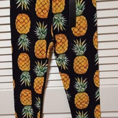 Womens pineapple Pattern leggings Wide band One size  3-14