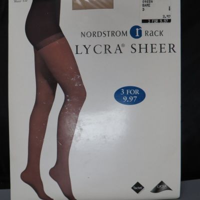 NEW Nordstrom Rack Lycra Sheer Pantyhose Bare Size D Control Top Sheer Leg Toe