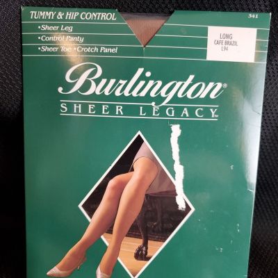 Burlington Sheer Legacy Tummy & Hip Control Pantyhose Long Cafe Brazil Sheer Toe