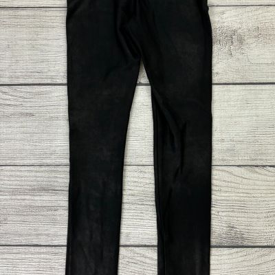 SPANX FAUX LEATHER Womens Small Petite Black Stretch Pull On Leggings EXC 2437Q