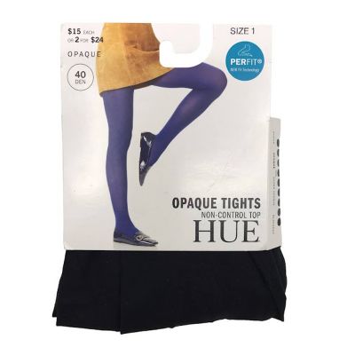 HUE Opaque Tights Non Control Top Sz-1 Wider Band 40DEN Womens Black U4689