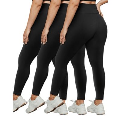 HLTPRO 3 Pack Plus Size Leggings for Women High Waist Stretchy Soft Pants for Le