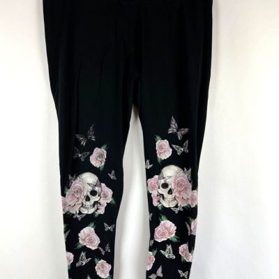 Torrid Women's Black Skull Roses Butterflies Stretchy Cotton Leggings Size 2