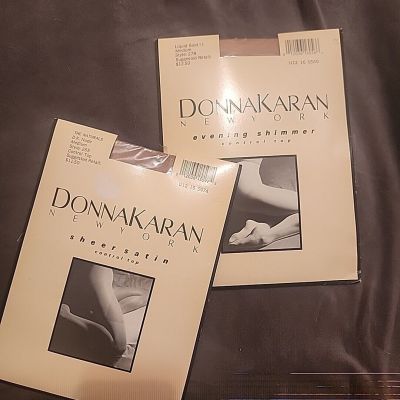 Donna Karan Sheer Satin/ Evening Shimmer Control Top Pantyhose  Size M Lot Of 2