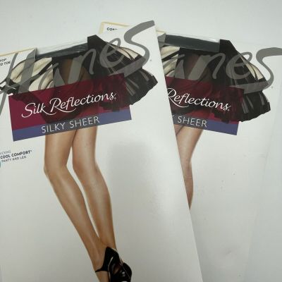 2 pair Hanes Silk Reflections Silky Sheer Control Top 718 EF Jet Lot