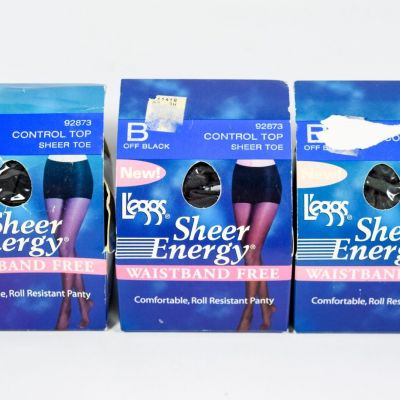 3 L'eggs SheerEnergy Control Top No-Roll Medium Support Leg OFF BLACK Tight B