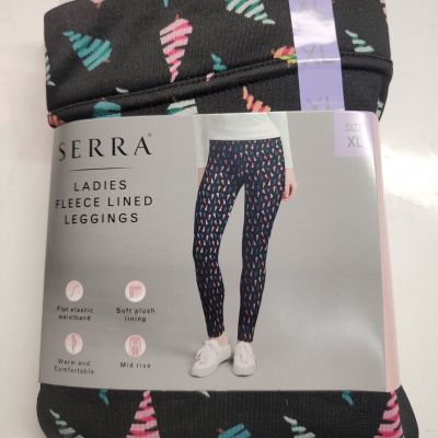 Serra Holiday Tree Fleece Lined Leggings Black Women XL 16-18 NWT Soft Lining