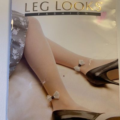 NWT LEG LOOKS Pantyhose White Ultra Sheerest Sandalfoot Polka Dot Bow Size Long