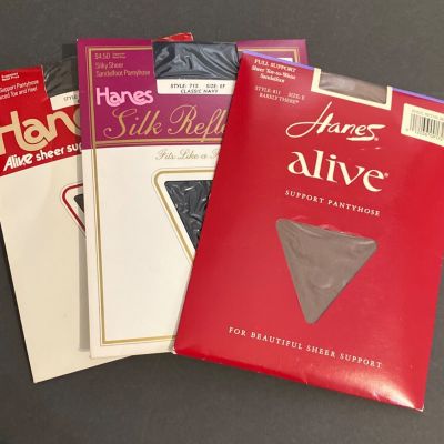 Hanes Alive Support Pantyhose, Sheer Support & Silk Reflections Size E, Lot of 3