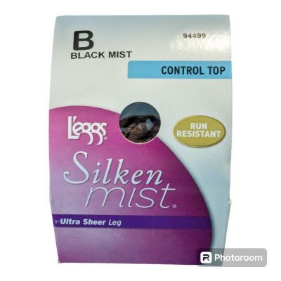 L'EGGS Silken Mist sz B Control Top BLACK MIST Pantyhose Sheer Toe 94499