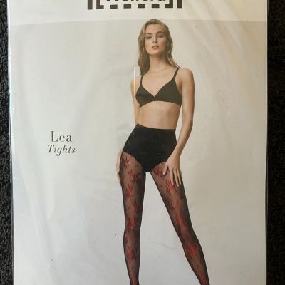 Wonderful Wolford LEA LACE Tights BLACK w RED Floral Design Medium M