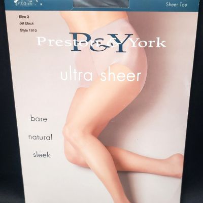 Preston & York Ultra Sheer Pantyhose Size 3 Jet Black Style 1910 Control Top