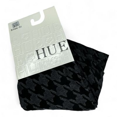 HUE Womens Houndstooth Knee Hi’s ~ One Size Fits Most ~ Black Gray 1 Pair NEW