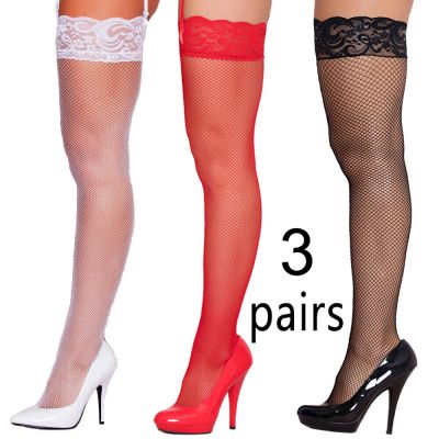 Hot Fashion 3 Pairs Sexy Fishnet Stockings Thigh High Socks Lace Beautiful Leg