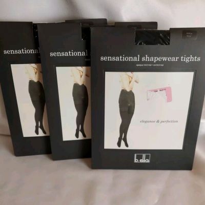 b.ella Sensational Shapewear Tights M Black Opaque High Rise Control Top 3 Pair