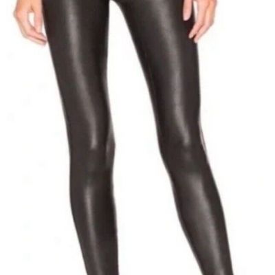 New Spanx Women’s Black Shiny Faux Leather Look Skinny Slimming Ankle Leggings M