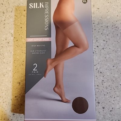 Silk Impressions Light Support Sheer, 2 Pairs, 20 Denier, Cocoa. Size XL