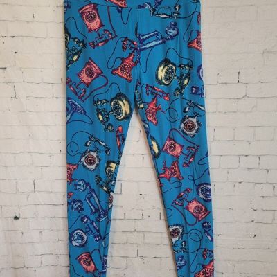 Lularoe Leggings OS One Size Blue Old Fashioned Telephones Phones