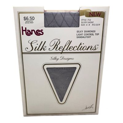 VTG Hanes Silk Reflections Silky Designs Diamonds Pantyhose Silver Smoke AB 732