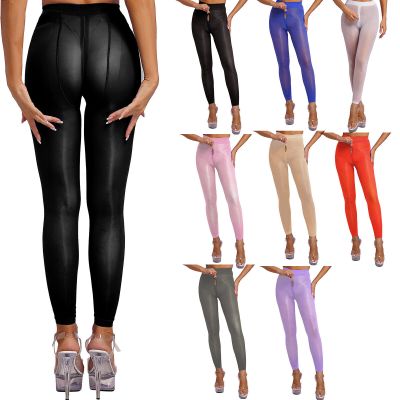 US Silky Stockings for Women High Waist Zipper Crotch Sheer Tights Bodystockings