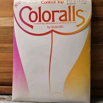 Vintage Hanes Coloralls Basic Black Pantyhose Sandalfoot Control Top 335 CD