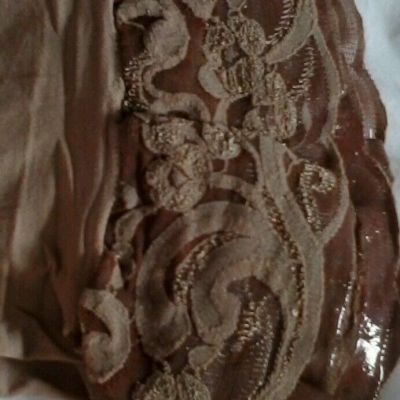 PAPPAGALLO OTK Thigh High M Opaque Tan w BLACK Seam, Lace Top Stretch ITALY NWT