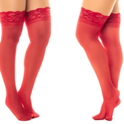 Mapale 1108 Sheer Thigh Highs with Stay Up Color Red