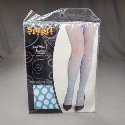 Spirit Neon Blue Open Work Tights with Large Diamond Pattern Halloween NWT NOS