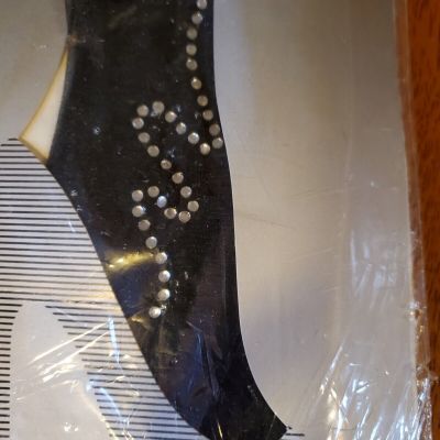 Sheer Intrigue Pantyhose Crystal  Design Motif On Right Ankle Black Made in  USA