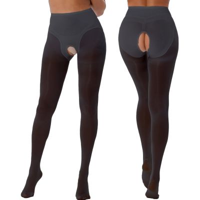 Women's Glossy Oil Hollow Out Tights High Waist See-through Pantyhose Long Pants