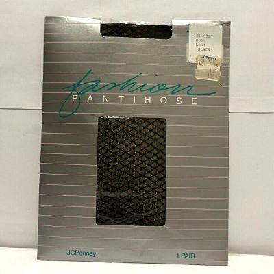 New In Package JC Penny Vintage Pantyhose Size Long Fishnet Pattern Black