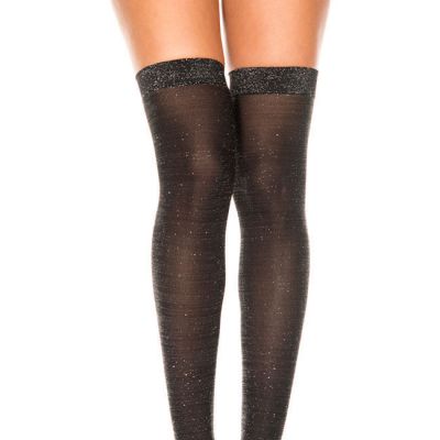 GALLERY THIGH High STOCKINGS BLACK & SILVER  L Stay ups LARGE Over the KNEE NWT