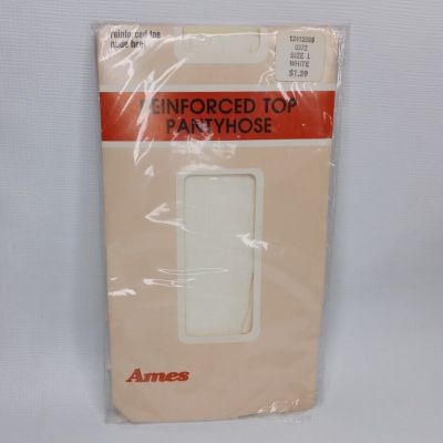 AMES Reinforced Toe Pantyhose Size 1 White New Vintage