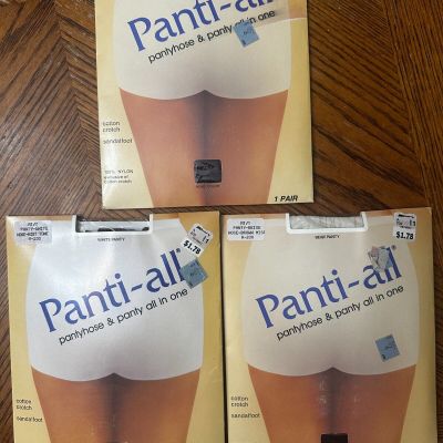 Panti-All Pantyhose & Panty All-In-One 3 Pairs Beige & White Sandalfoot New