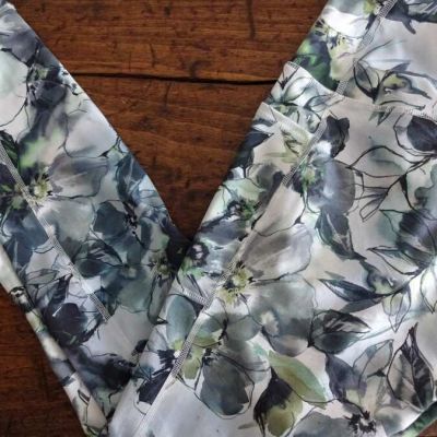 RBX Black Gray Green MOD FLORAL STRETCH Workout LEGGINGS WOMENS LG