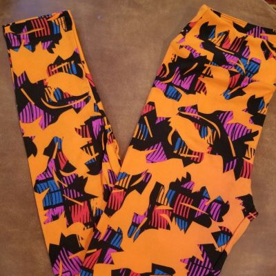 LuLaRoe Leggings OS, Orange/Purple/Red/Blue, Abstract Geometric Leaves Fall, NEW